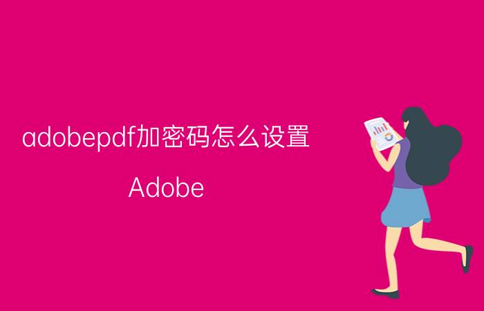 adobepdf加密码怎么设置 Adobe PDF加密码设置方法